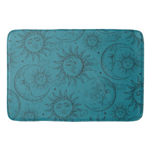Teal Magic Vintage Celestial Sun Moon Stars Bath Mat