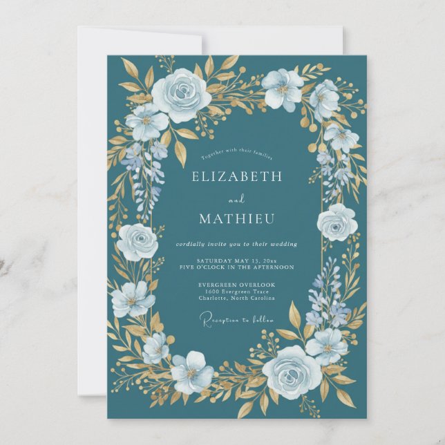 Teal Majestic Winter Wedding Invitation (Front)