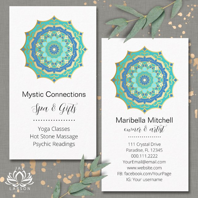 Teal Mandala Energy Healer Yoga Reiki Spa Business Card (Creator Uploaded)