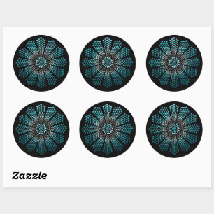 Teal Mandala Template Floral Cone Classic Round Sticker