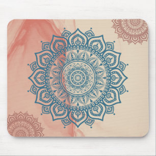 Teal Mandala with Sandy Rock Background Mouse Mat