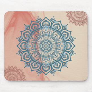 Teal Mandala with Sandy Rock Background Mouse Mat
