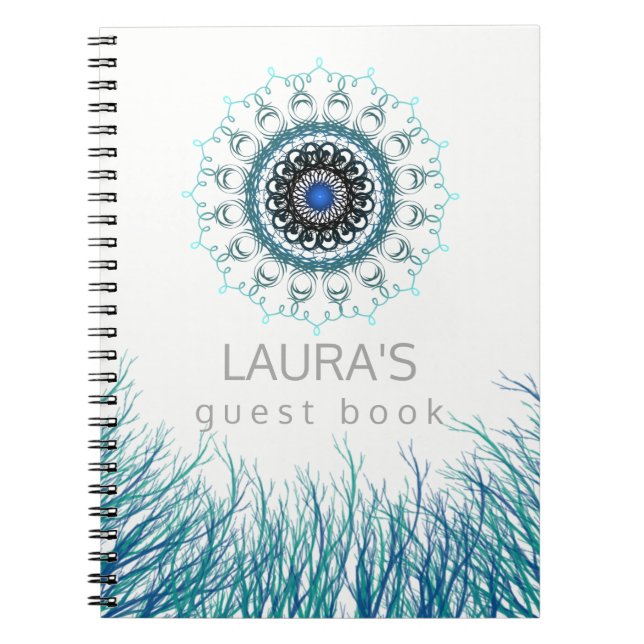 Teal Mandala Yoga Meditation Damask Holistic Notebook (Front)