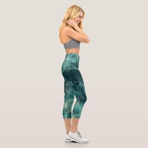 Teal Marble Abstract Capri Leggings