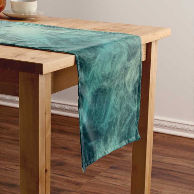 Teal Marble Abstract Short Table Runner (In Situ)