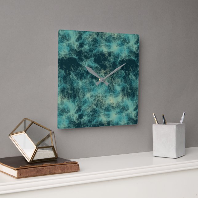Teal Marble Abstract Square Wall Clock (Office)