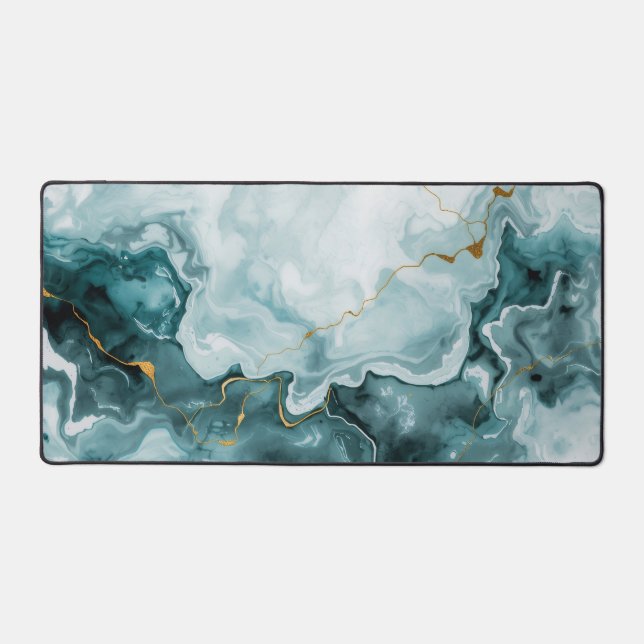 Teal Marble Gold Vein Desk Mat (Front)