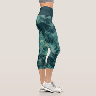 Teal Marble High Waisted Capris
