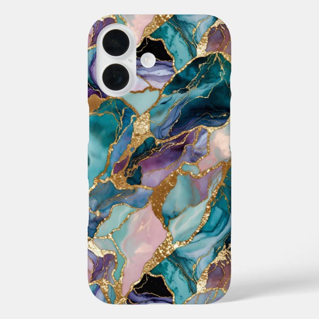 Teal Marble Phone Case Gold Abstract Luxury (Back)