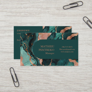 Teal Marble & Rose Gold Formal Polished Business Card