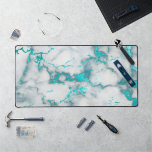 teal marble texture desk mat