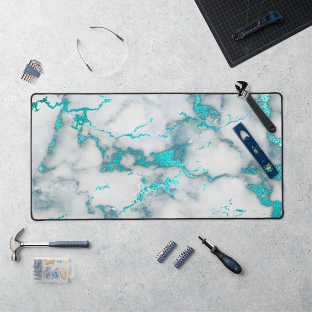teal marble texture desk mat (Workstation)