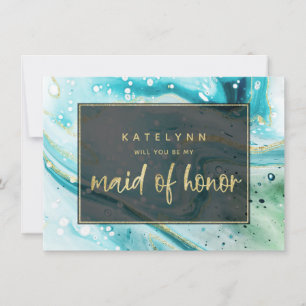 Teal Marble Will You Be My Maid of Honour Card