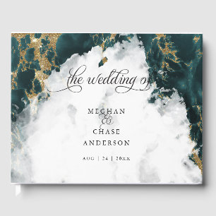 Teal Marbled Watercolor BarefootBride™ Guest Book