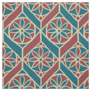 Teal, Maroon, Beige Ethnic Floral Pattern Fabric
