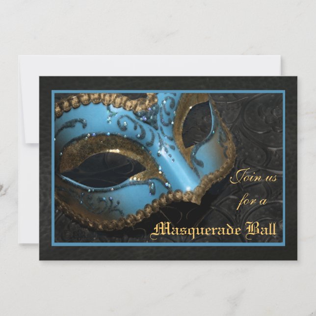 Teal Mask Masquerade Ball Halloween Invitation (Front)