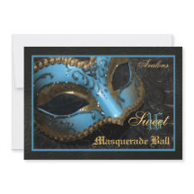 Teal Mask Masquerade Sweet 16 Party Invitation