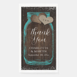 Teal Mason Jar Rustic Wood Thank You Wedding Napkin