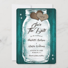 Teal Mason Jar String Lights Barn Wood Wedding Save The Date