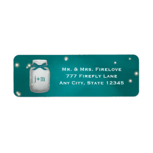 Teal Mason Jar with Fireflies Return Address