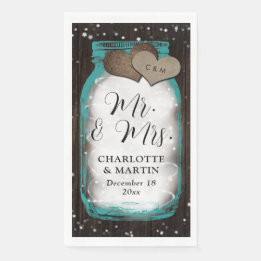 Teal Mason Jar Wood Stars Rustic Winter Wedding Napkin