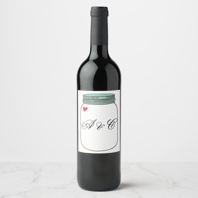 Teal Mason Jars Custom Wine Label (Front)