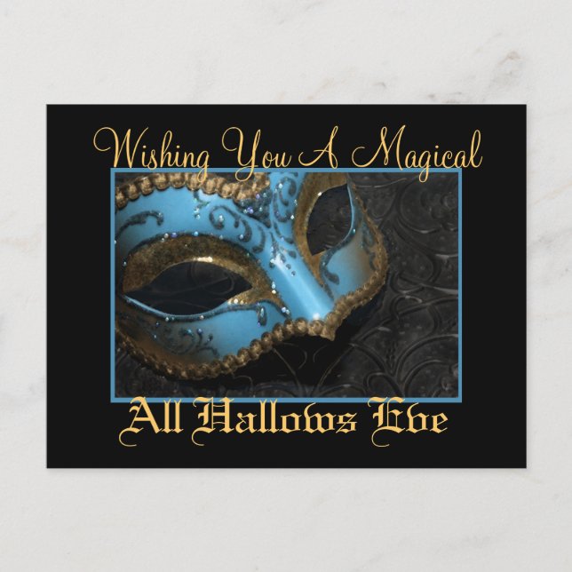 Teal Masquerade Mask  Halloween Postcard (Front)