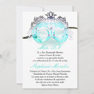 Teal Masquerade Quinceanera Birthday Invitation