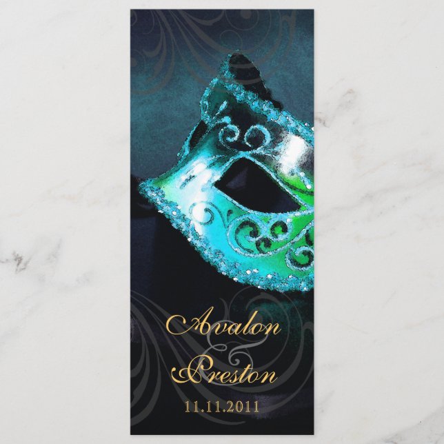 Teal Masquerade  Wedding Program Invitation (Front)
