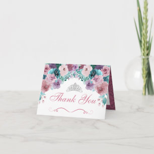 Teal & Mauve Floral Quinceanera Thank You Card