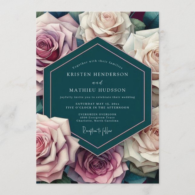 Teal Mauve Opulent Wedding Invitation (Front)