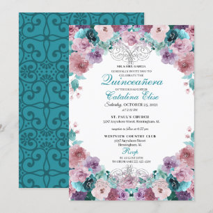 Teal & Mauve Sunset Quinceanera Birthday Invitation