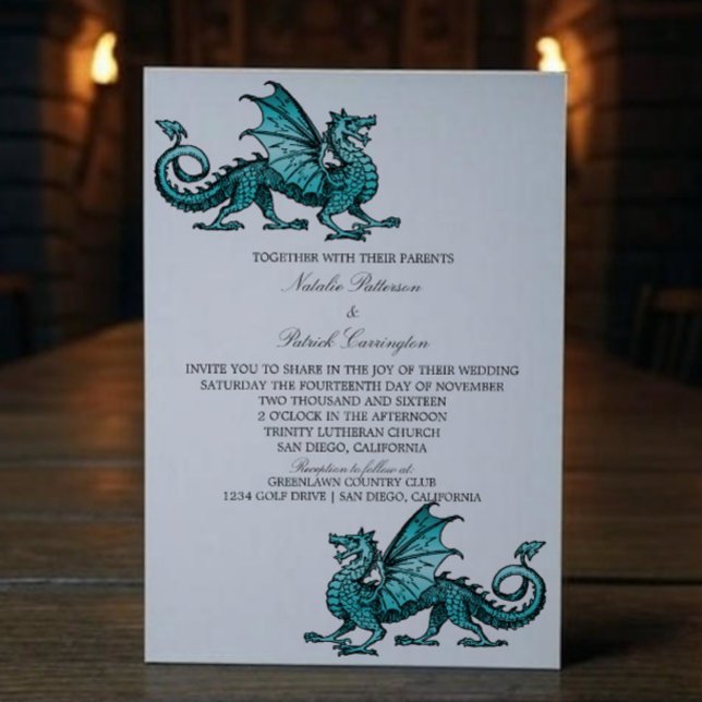 Teal Mediaeval Dragon Wedding Invite (Teal Medieval Dragon Wedding Invite)