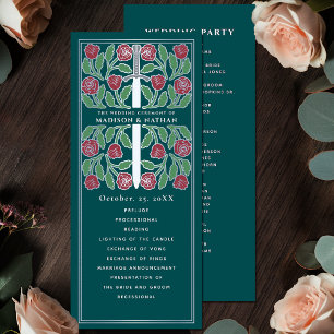 Teal Mediaeval Floral Silver Sword Royal Wedding Programme