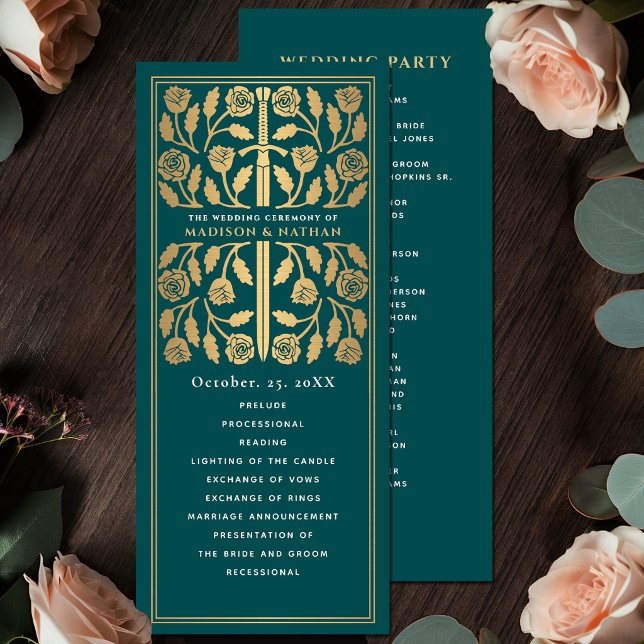 Teal Mediaeval Gold Sword Royal Wedding Programme (Creator Uploaded)