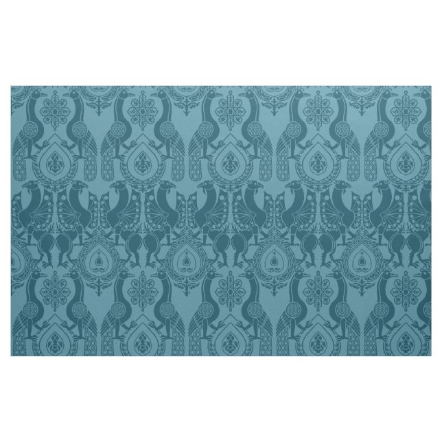 Teal Mediaeval Peacocks and Dragons Fabric (Fat Quarter)