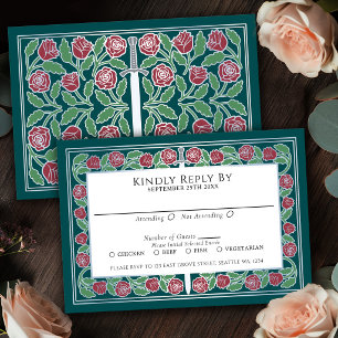 Teal Mediaeval Silver Floral Sword Royal Wedding RSVP Card