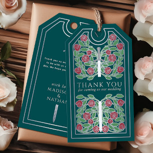 Teal Mediaeval Silver Sword Wedding Thank You Gift Tags