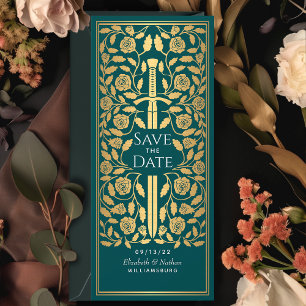 Teal Mediaeval Sword Save the Date Invitation