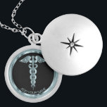 Teal Medical Symbol Caduceus - Personalised Locket Necklace<br><div class="desc">Personalised Nurse / Doctor Medical Symbol Caduceus Teal Necklace ready for you to personalise. ✔Note: Not all template areas need changed. 📌If you need further customisation, please click the "Click to Customise further" or "Customise or Edit Design"button and use our design tool to resize, rotate, change text colour, add text...</div>