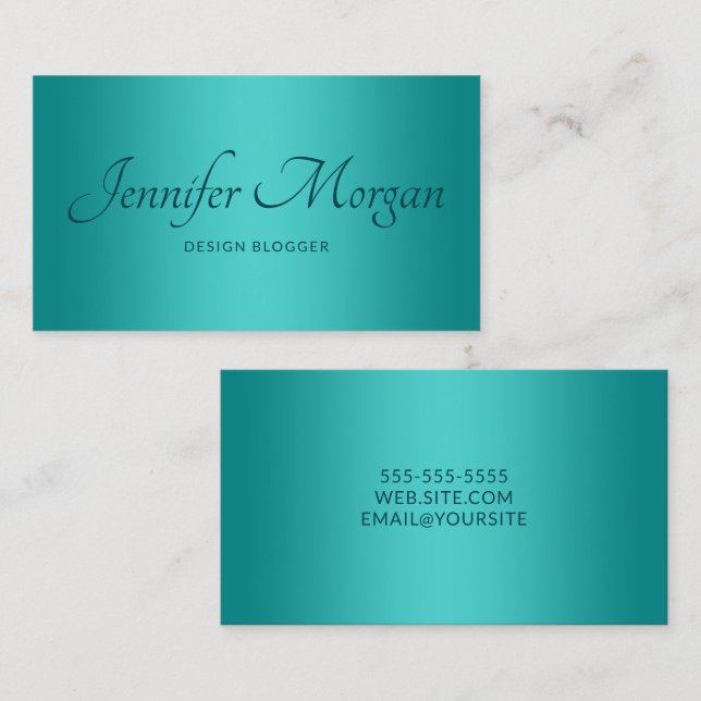 Teal Medium Turquoise Elegant Ombre Business Card (Front/Back)