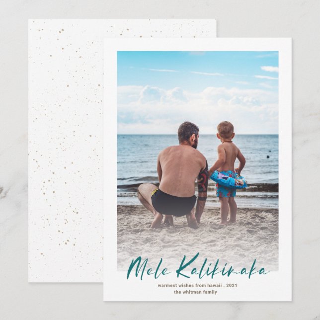 Teal Mele Kalikimaka Minimal Photo Christmas Holiday Card (Front/Back)