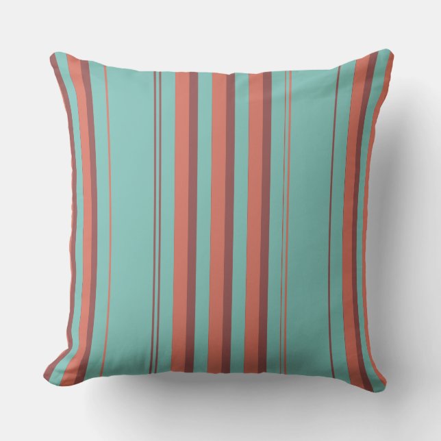 Teal Melon Rust Varied Stripes Cushion (Front)