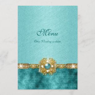 teal menu damask wedding birthday template