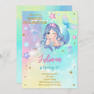 Teal Mermaid Birthday Invitation