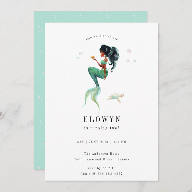 Teal Mermaid Birthday Party Invitation (Front/Back)