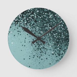 Teal Mermaid Ocean Glitter #4 (Faux Glitter) #art  Round Clock