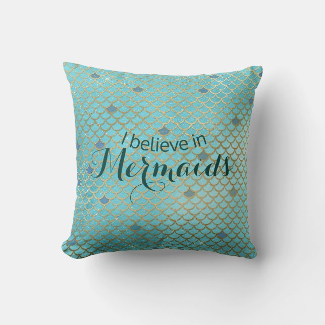 Teal Mermaid Scales Throw Pillow (Front)