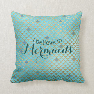 Teal Mermaid Scales Throw Pillow