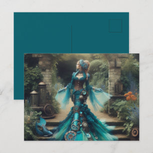 Teal Mermaid Steampunk Vintage Victorian Lady Postcard